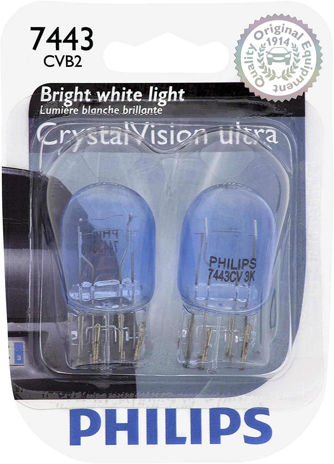 PHILIPS 7443CVB2 7443 CrystalVision Ultra Miniature Bulb, 2 Pack