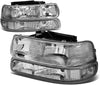 4Pcs Chrome Housing Clear Corner Headlight Bumper Light Lamp Replacement for Chevy Silverado Suburban Tahoe 99-02