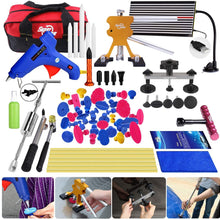 Super PDR 68pcs Auto Body Paintless Dent Removal Repair Tools Kits Dent Lifter Slide Hammer Pro Tabs Tap Down LED Reflector Board with Tool Bag