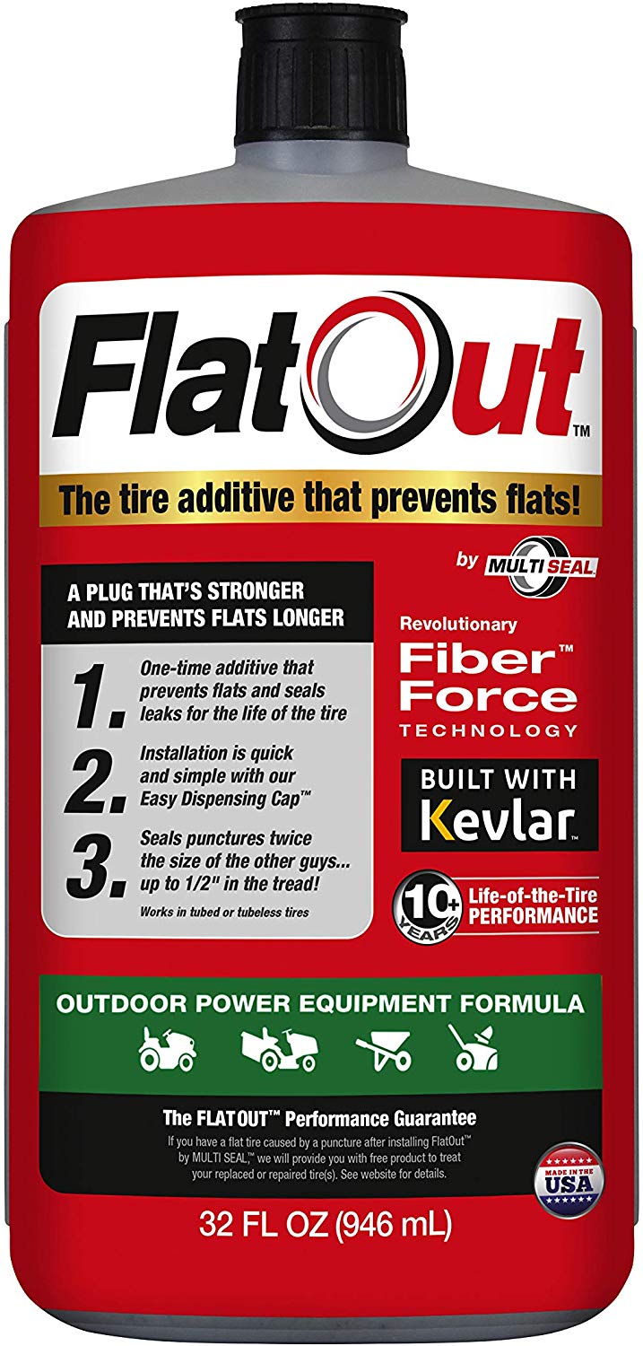 FlatOut 20120 Tire Additive (Outdoor Power Equipment Formula), for Lawn Mowers, Small Tractors, Wheelbarrows, Woodchippers, Snow Blowers and More, 32. Fluid_Ounces