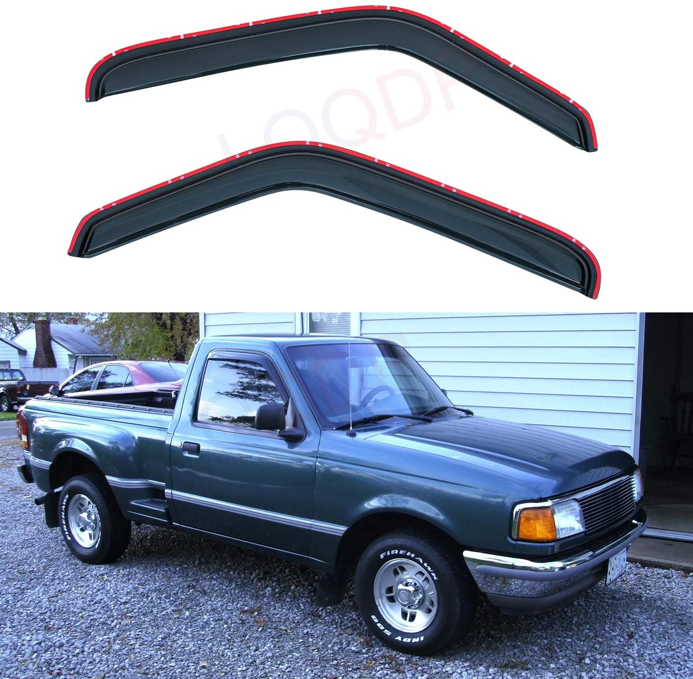 LQQDP Set of 2 In-Channel Front Doors Smoke Sun/Rain Guard Wind Deflector Tape-On Acrylic Window Visors For 93-11 Ford Ranger 94-10 Mazda B2300/B2500/B3000/B4000 Regular & Extended Cab