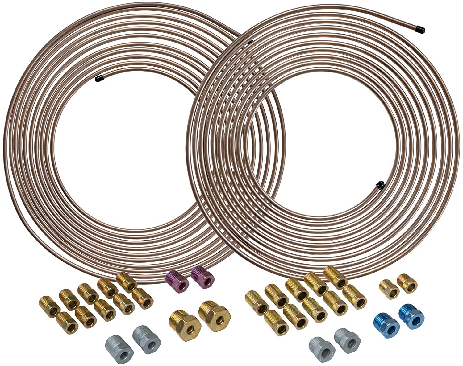 4LIFETIMELINES Copper-Nickel Brake Line Tubing Coil and Fitting Kits, 3/16 & 1/4, 25 ft, 2 Kits