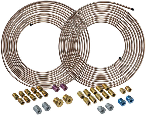 4LIFETIMELINES Copper-Nickel Brake Line Tubing Coil and Fitting Kits, 3/16 & 1/4, 25 ft, 2 Kits