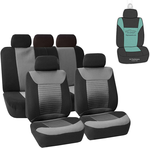 FH Group FB062102 Premium Fabric Pair Set Car Seat Covers, Airbag Compatible and Split Bench, Solid Black Color with Gift - Universal Fit