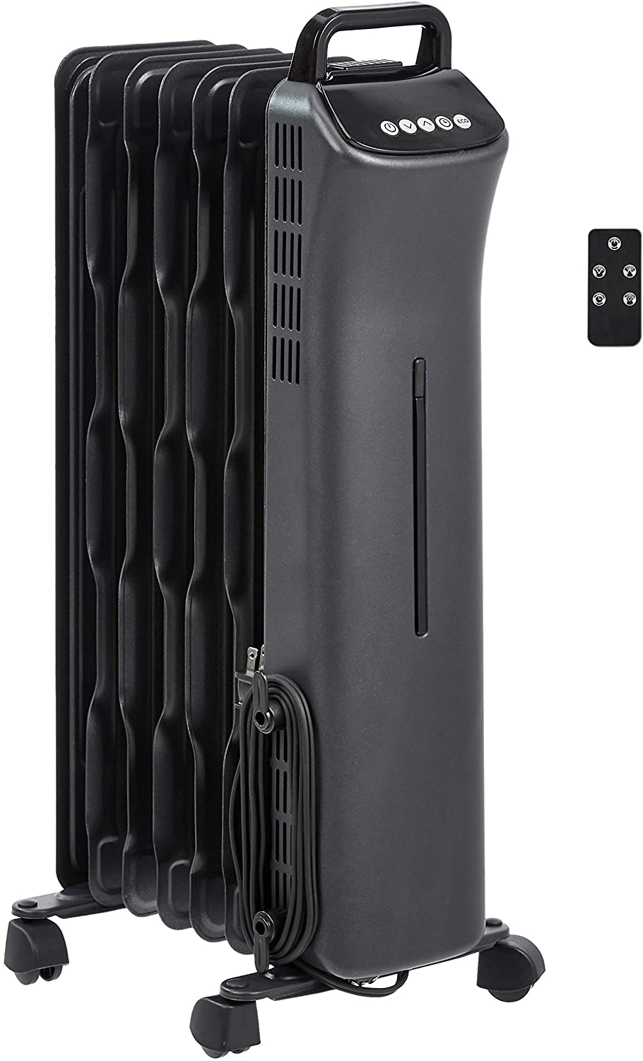 AmazonBasics Portable Radiator Heater with 7 Wavy Fins, Manual Control, Black, 1500W