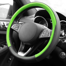 FH Group FH2009 Geometric Chic Genuine Leather Steering Wheel Cover (Green) – Universal Fit for Cars Trucks & SUVs