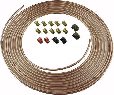 Copper Nickel Brake Line Tubing Kit 3/16 OD 25 Foot Coil Roll all Size Fittings (L-5-4 + L-3-2)