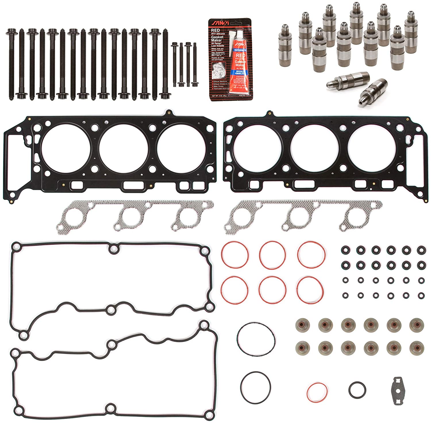 Evergreen HSHBLF8-20704 Head Gasket Set Head Bolts Lifters Compatible With 05-10 Ford Mustang V6 4.0 SOHC 12V VIN N