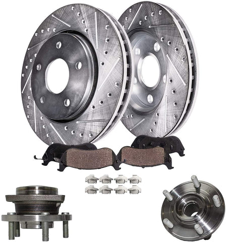 Detroit Axle Replacement for 2008-2014 Dodge Avenger 11-14 Chrysler 200 [295mm] Front Drilled Rotors w/Ceramic Brake Pads + Wheel Hub and Bearing Assembly - 6pc Set