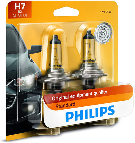 Philips H7 Standard Halogen Replacement Headlight Bulb, 2 Pack