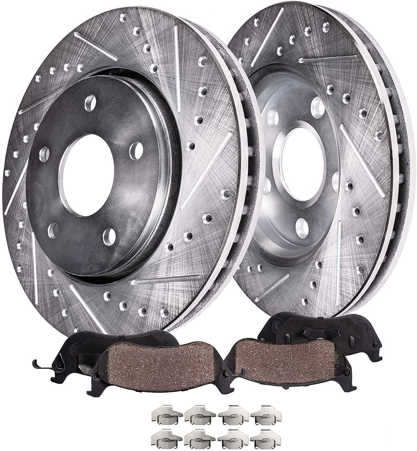 Detroit Axle - 300MM Front Drilled & Slotted Replacement Brake Kit Rotors Ceramic Pads for 2001-2003 Acura CL - [1999-2008 TL] - 2004-2010 TSX - [2003-2011 Honda Accord] - See Fitment