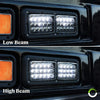 4pc 4x6 LED Headlights [45W] [H4 Socket] [Black-Finish] [High/Low Sealed Beam] H4652 H4666 H6545 H6054 H4651 H4656 4x6 LED Headlight for Peterbilt Kenworth Trucks Ford Van & More