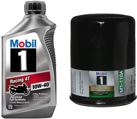 Mobil 1 10W-40 Full Synthetic Motorcycle Oil, 1-Quart, Single Bundle M1-110A Extended Performance Oil Filter, 1-Count