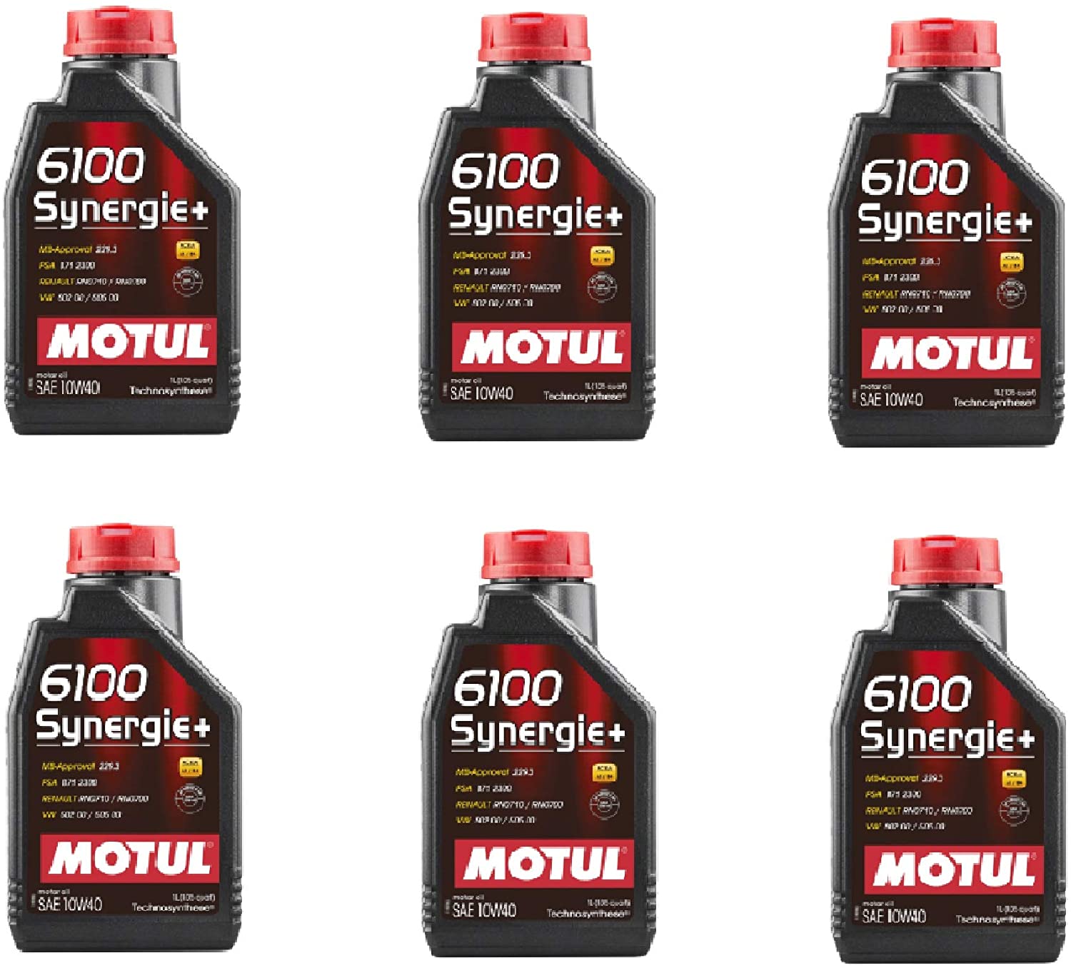 Motul 108646 Set of 6 6100 Synergie+ 10W-40 Motor Oil 1-Liter Bottles