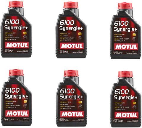 Motul 108646 Set of 6 6100 Synergie+ 10W-40 Motor Oil 1-Liter Bottles
