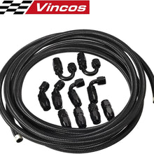 Vincos 16Ft 6 an AN6 Nylon and Stainless Steel Braided Oil Gas Fuel Hose Fuel Line + 10pcs 6an Hose Fitting Kit Black Leak Free
