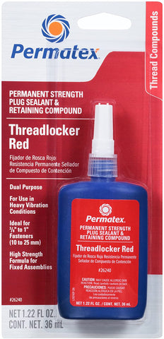 Permatex 19962-12PK Red Permanent Strength Threadlocker - 6 ml Tube, (Pack of 12)