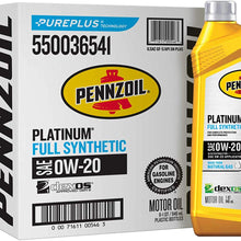 Pennzoil Platinum Full Synthetic Motor Oil (SAE, SN) 0W-20, 1 Quart - Pack of 6