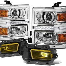 For Chevy Silverado 1500 Chrome Housing Amber Corner LED DRL Projector Headlight + Amber Lens Fog Light + Switch