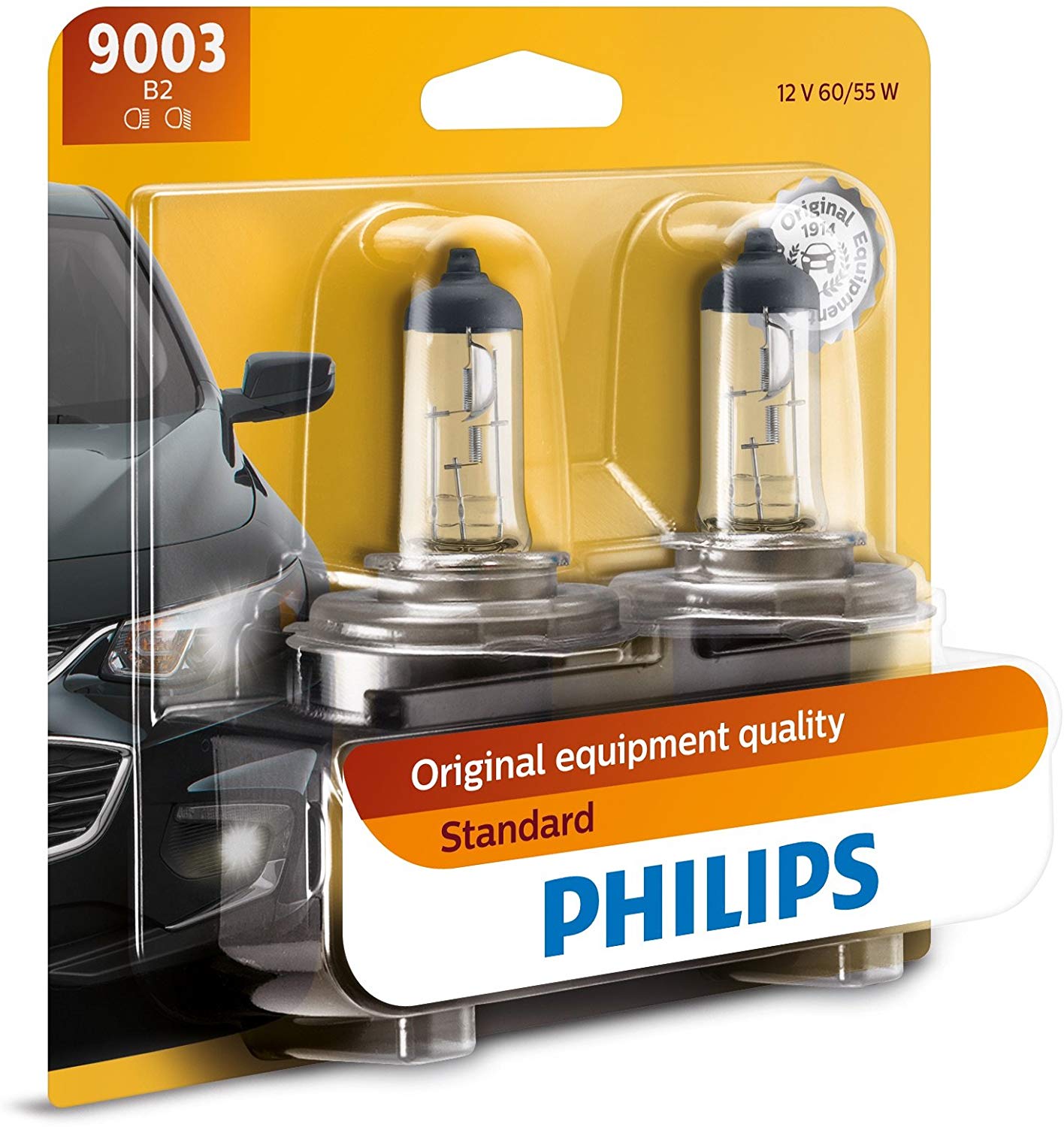 Philips 9003B2 Standard Halogen Replacement Headlight Bulb, 2 Pack