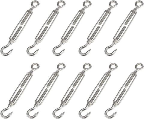 X AUTOHAUX 10pcs M6 Car 304 Stainless Steel Hook Eye Turnbuckle Wire Rope Tension Replacement OC Type
