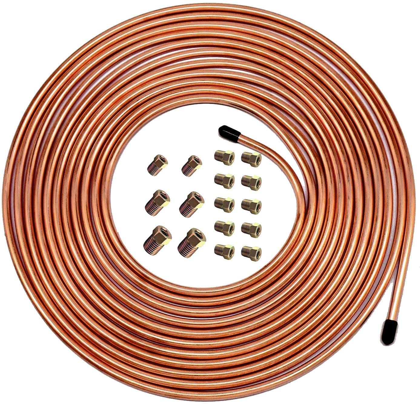 Eastyard 25 Ft. of 3/16 inch Brake Line Copper-Nickel Brake Line Fitting Kit and Flexible Tubing Coil (Includes 16 Fittings) for Car Truck Motor