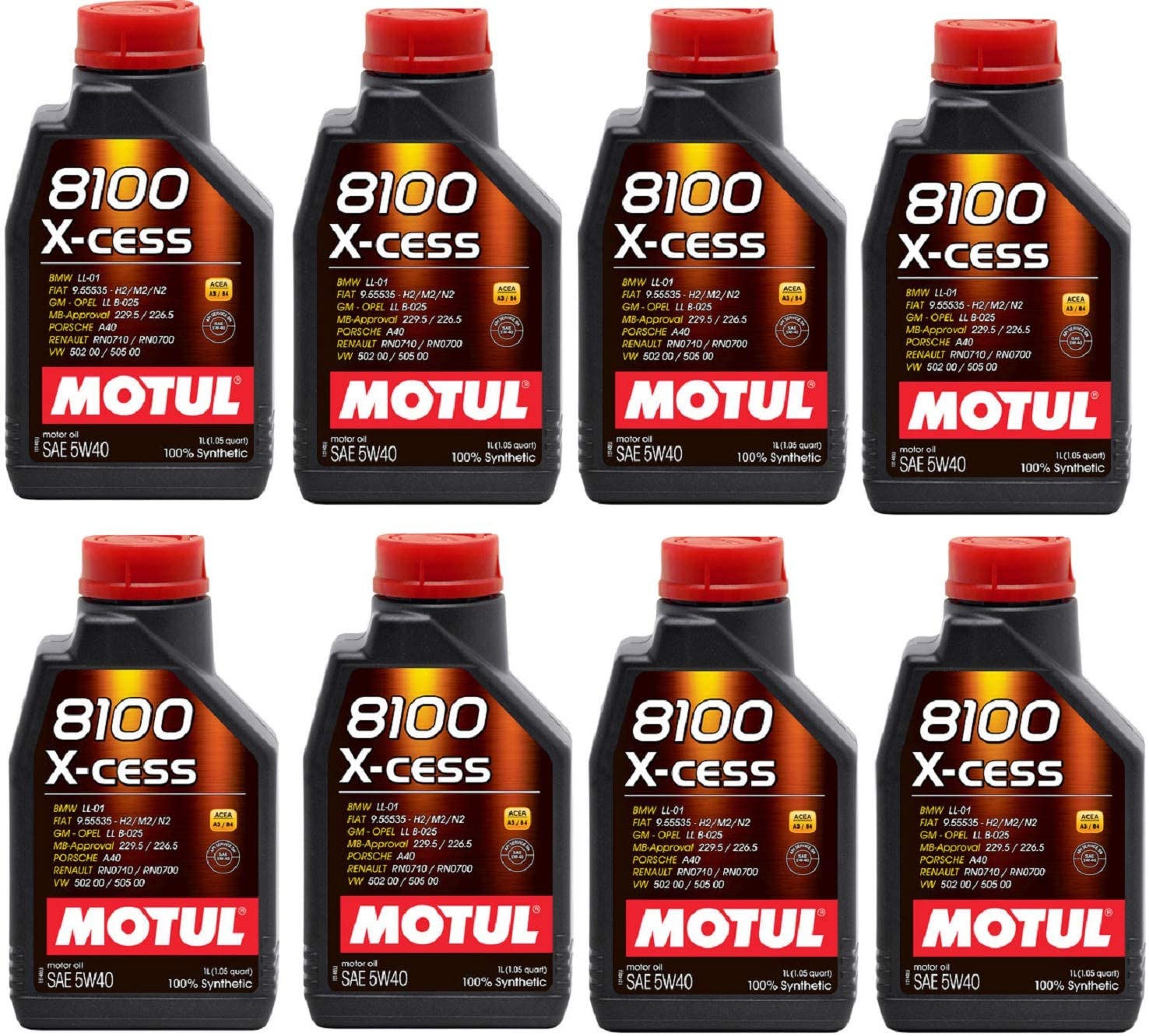 Motul 102784 Set of 8 8100 X-Cess 5W-40 Motor Oil 1-Liter Bottles