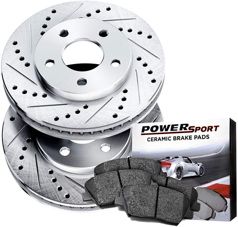 Power Sport Cross Drilled Slotted Brake Rotors and Ceramic Brake Pads Kit -81924 [FRONTS]