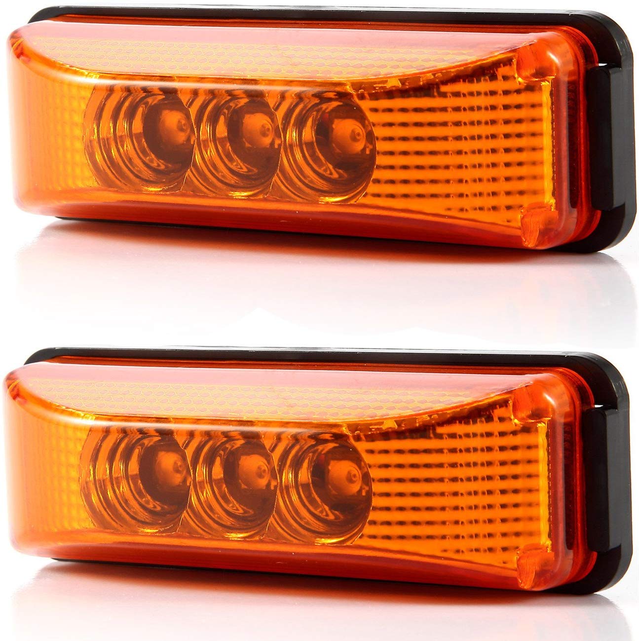 2pcs 3.9 inches 3 Leds Truck Trailer 12V Led Front Rear Led Side Marker Lights Indicator Lamp Rock Light for Truck Trailer Boats,Sealed and Waterproof, Surface Mounted Installation, 2 Amber