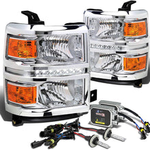 For Chevy Silverado GMT K2XX LED Headlight+4,300K H11 HIDs+Thick Ballasts (Chrome Housing Amber Reflector)
