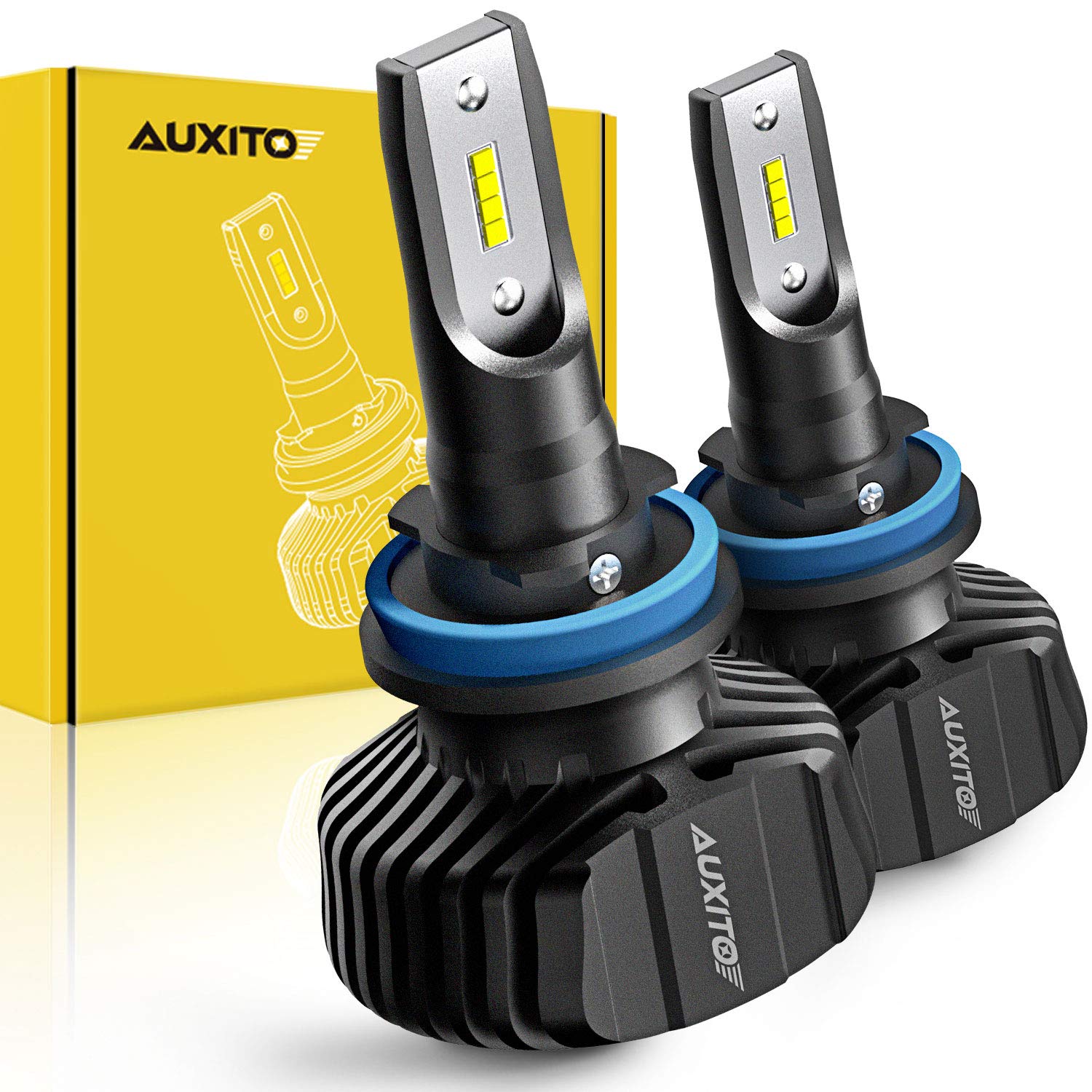 AUXITO H11 H8 H9 LED Headlight Bulb Fanless All-in-one Conversion Kit 9000 Lumens High Low Beam Headlights Fog Lights 6500K Xenon White, Pack of 2