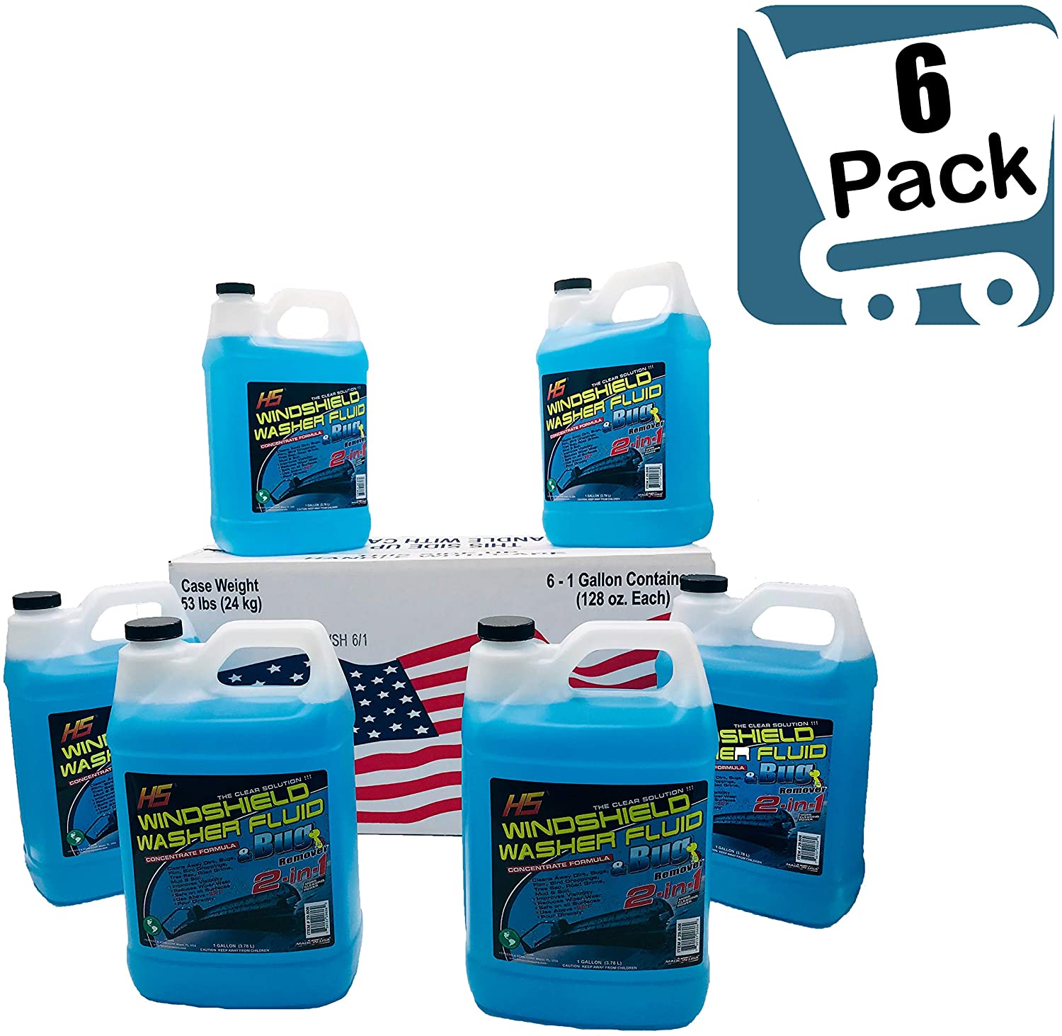 HS 29.606 Bug Wash Windshield Washer Fluid, 1 Gal (3.78 L) (Pack of 6)