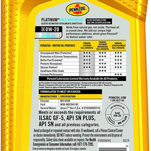 Pennzoil Platinum Full Synthetic Motor Oil (SAE, SN) 0W-20, 1 Quart - Pack of 6