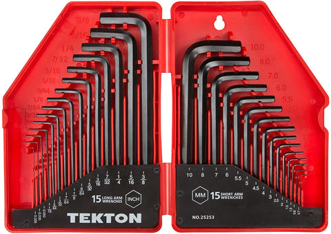 TEKTON Hex Key Wrench Set, 30-Piece (.028-3/8 inch, 0.7-10 mm) | 25253