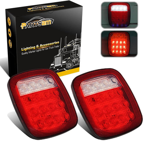 Partsam 2x Universal 16 LED Stop Tail Turn Signal Backup Reverse Brake Clearance Marker Lights Lamps Red/White Replacement for Jeep YJ JK CJ Truck Trailer Waterproof 12V
