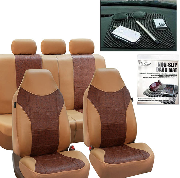 FH Group FH-PU160115 PU Textured High Back Leather Car Seat Covers Solid Gray, Airbag Compatible and Split Bench FH1002 Non-Slip Dash Grip Pad- Fit Most Car, Truck, SUV, or Van