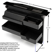 MX Auto-Salient Console Organizer for Select Ford Trucks & SUVs-Compatible with |Ford F150 (2015-2020) | F250, F350, Raptor (2017-2020) | Expedition (2018-2020) | Fits ONLY Vehicle w Bucket Seats
