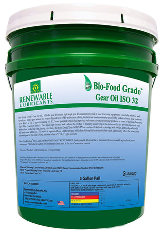 Renewable Lubricants Bio-Food Grade ISO 32 Gear Oil, 5 Gallon Pail