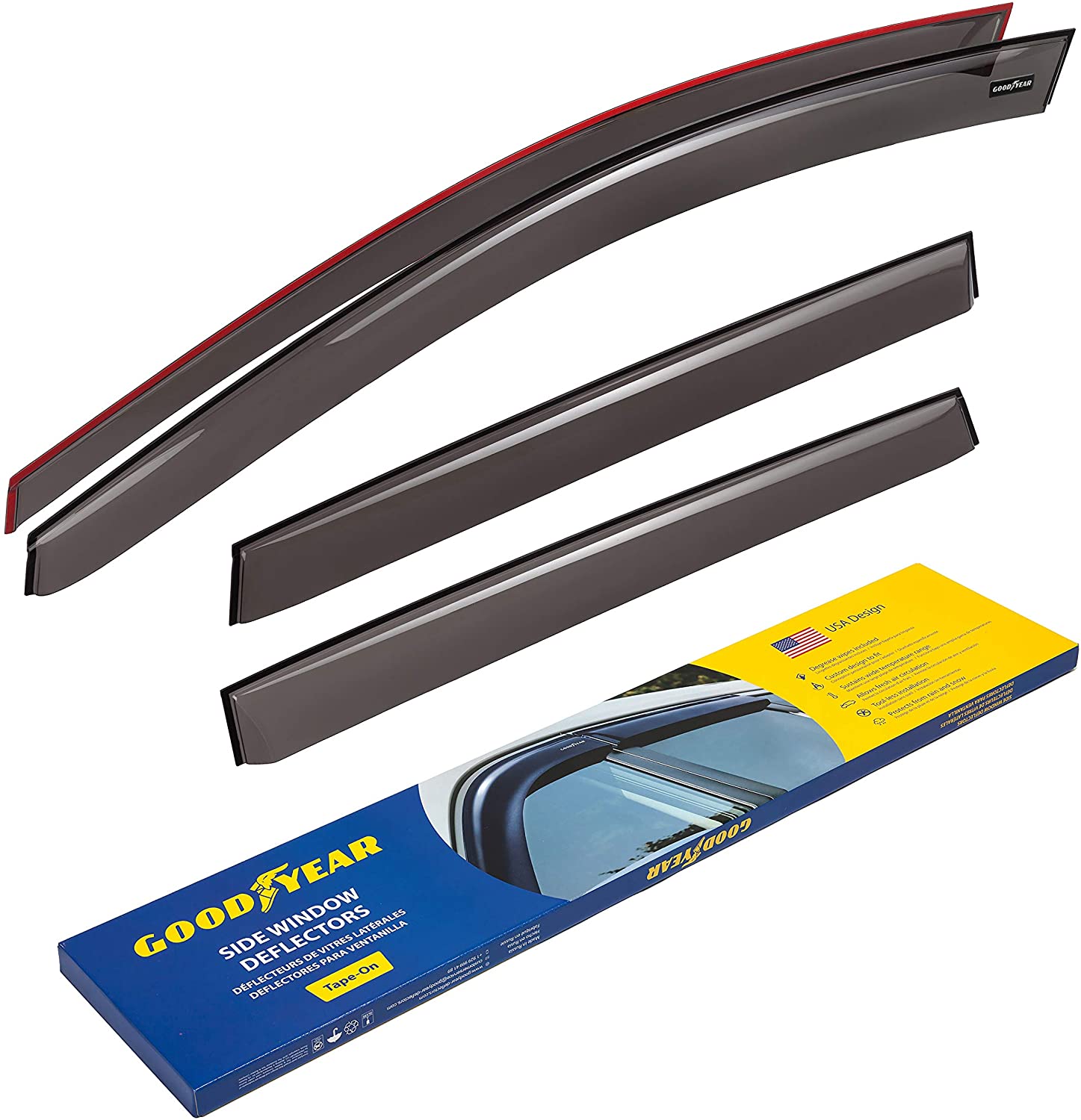 Goodyear Side Window Deflectors for Honda CR-V (CRV) 2017-2019 SUV, Tape-on Rain Guards, Window Visors, 4 Pieces - GY003123