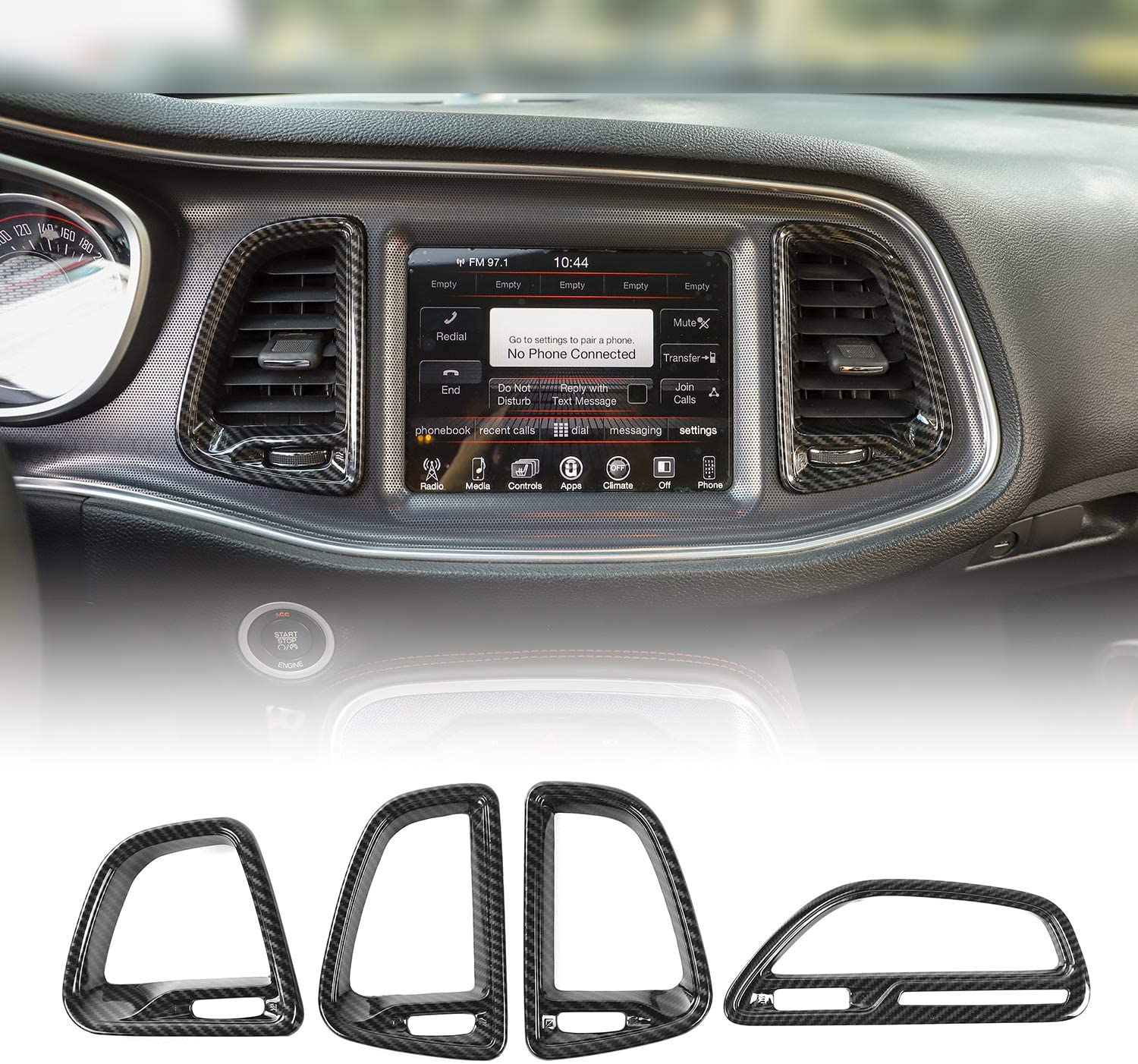 Voodonala for Challenger Center Console Air Condition Outlet Vent Trim Accessories for Dodge Challenger 2015 up (Carbon Fiber Grain, 4ps)