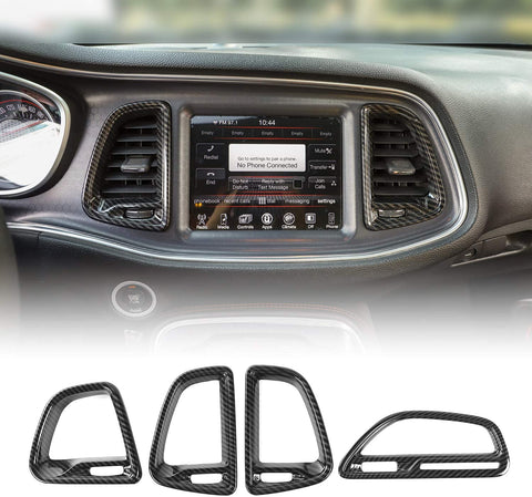 Voodonala for Challenger Center Console Air Condition Outlet Vent Trim Accessories for Dodge Challenger 2015 up (Carbon Fiber Grain, 4ps)