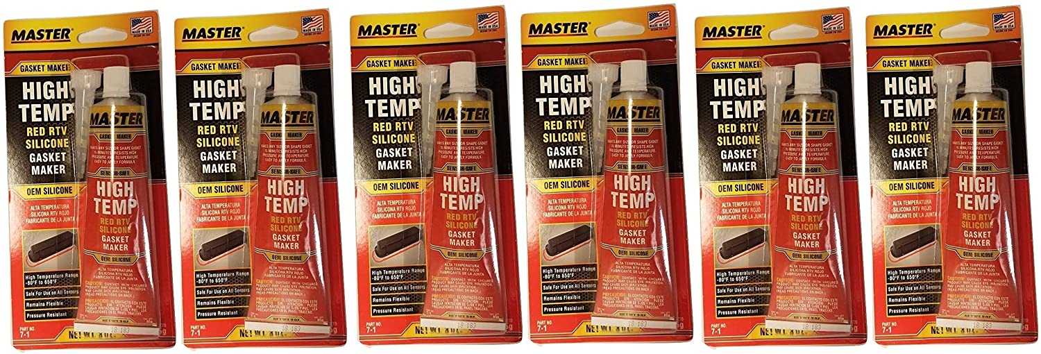 Master High Temperature Red RTV Silicone Gasket Maker Sealant 3 Ounce Tube 6 Pack