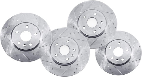 Detroit Axle - 4PC Front and Rear Drilled and Slotted Disc Brake Kit Rotors for 2009-2010 Pontiac Vibe 1.8L - [2009-2017 Toyota Corolla] - 2009-2013 Toyota Matrix 1.8L
