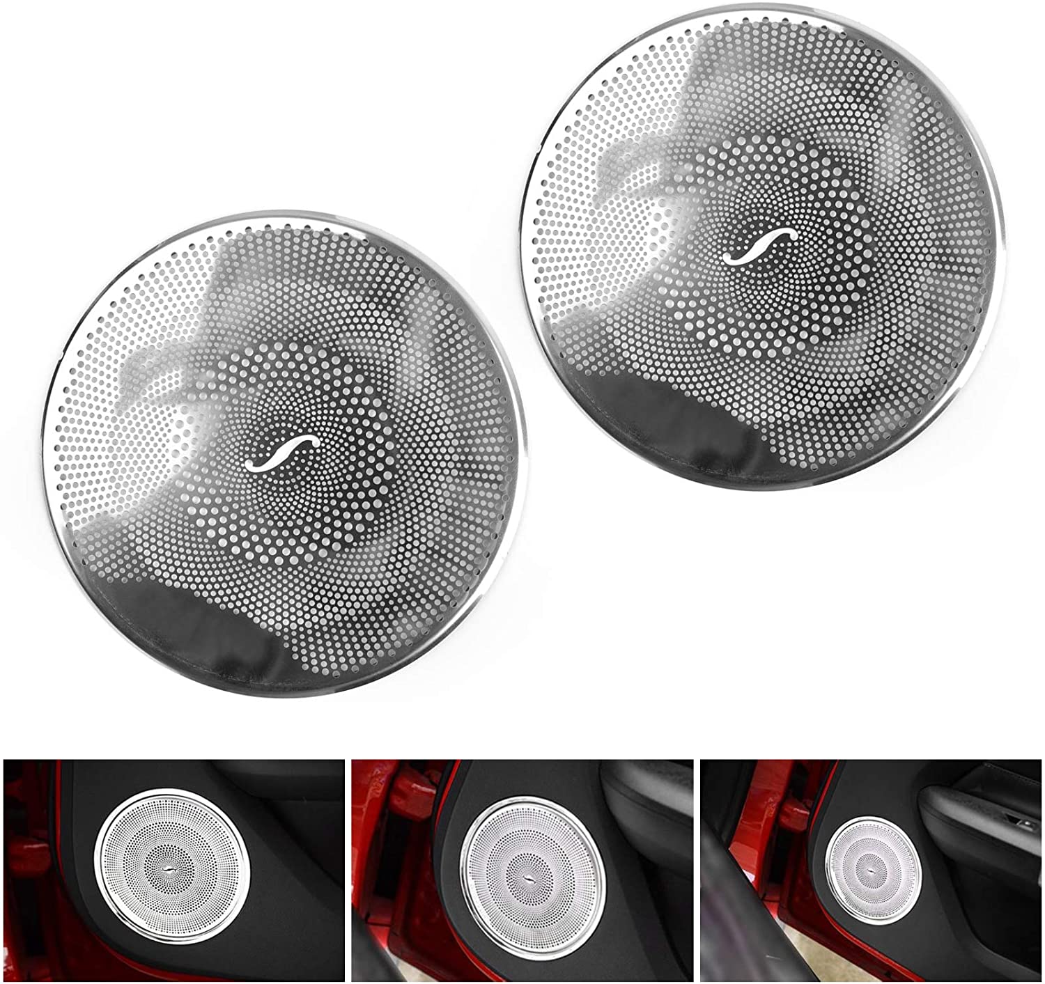 Artudatech 2PCS Car Stainless Steel Door Speaker Cover Frame Trim For Ford Mustang 15-18