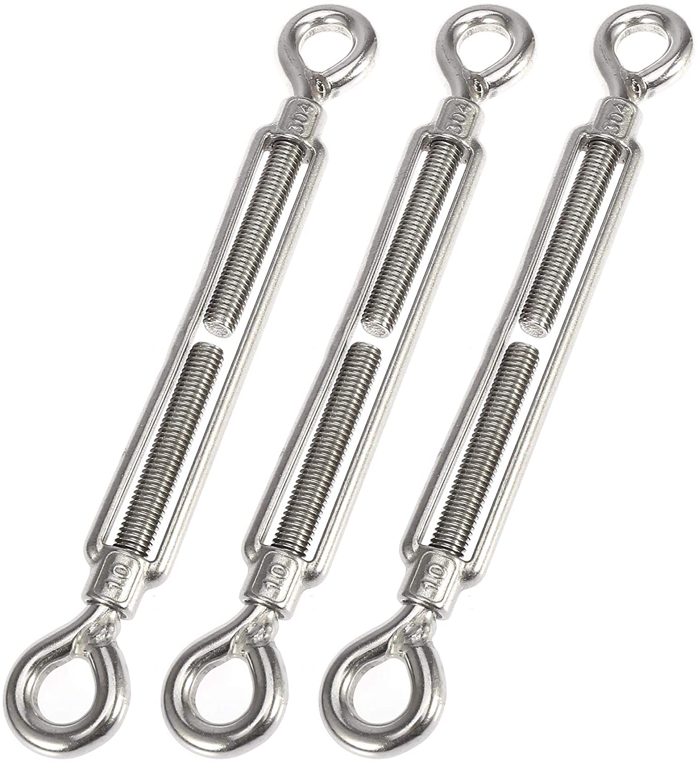 X AUTOHAUX 3pcs M10x1.5 Car 304 Stainless Steel Eye and Eye Turnbuckle Wire Rope Tension