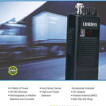 Uniden PRO401HH Professional Series 40 Channel Handheld CB Radio, 4 Watts Power with Hi/Low Power Switch, Auto noise cancellation, Belt Clip And Strap Included, 2.75in. x 4.33in. x 8.66in.