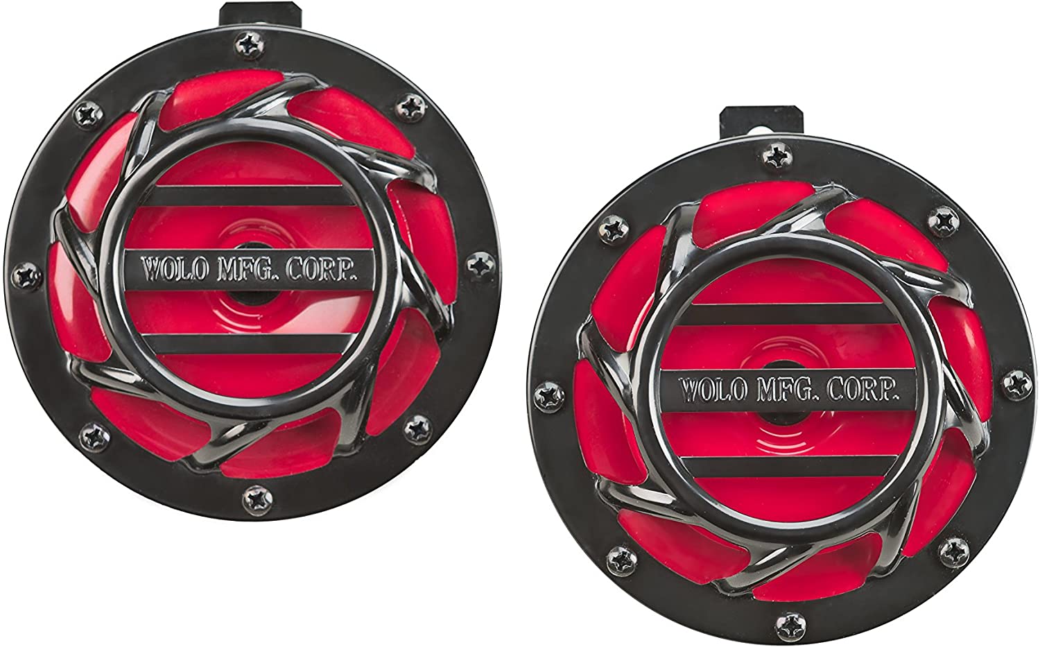 Wolo (308-2T) Sonic Blast Red and Black Painted Horns - 12 Volt, Low and High Tone