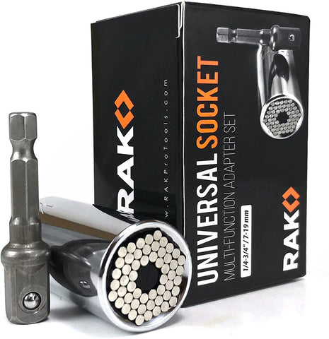 RAK Universal Socket Grip (7-19mm) Multi-Function Ratchet Wrench Power Drill Adapter 2Pc Set - Best Unique Tool Gift for Men, DIY Handyman, Father/Dad, Husband, Boyfriend, Him, Women