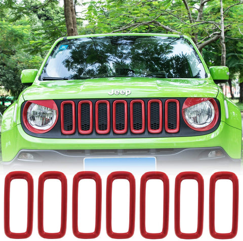 Yoursme Front Grille Inserts Mesh Red ABS Grill Guard Cover Trim Fit for Jeep Renegade 2015 2016 2017 2018 7pcs