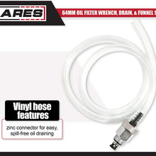 ARES 56025-64mm Oil Filter Wrench, Drain, and Funnel Set for Toyota and Lexus - 3/8-Inch Drive - Easily Remove Oil Filters on 4-Cylinder Engines - Spill-Free Oil Drain and Refill